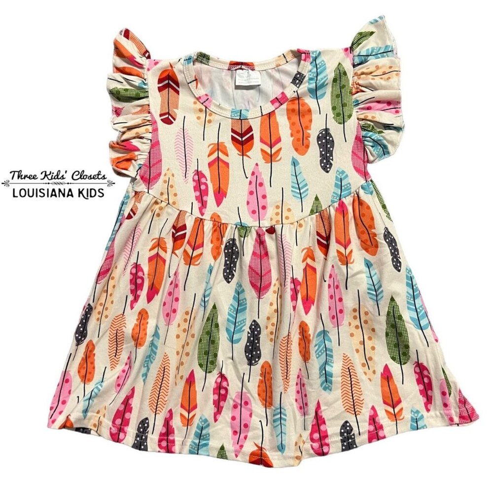Girls Sz M (3T) Colorful Feather Pearl Dress